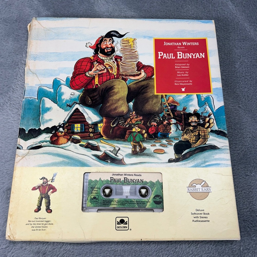 Vintage 1990 Paul Bunyan Rabbit Ears Book and Cassette Jonathan Winters Golden